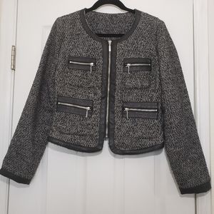 Medium Grey Tweed Jacket W/ Zipper Pocket